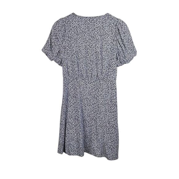 Madewell 6 Challis Button Wrap Mini Black Puff Short Sleeve Floral A-Line Dress - Picture 11 of 13